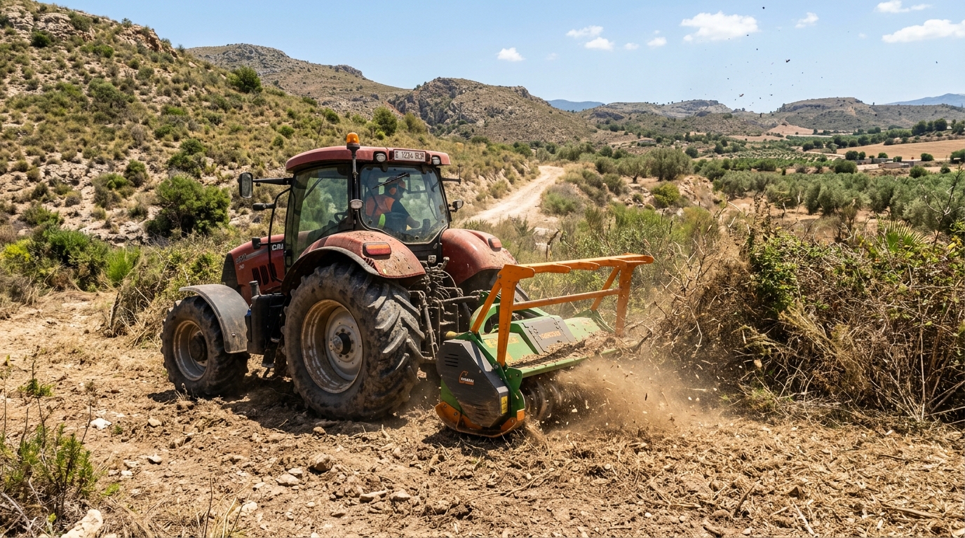 Desbroce de parcelas en Alicante con tractor